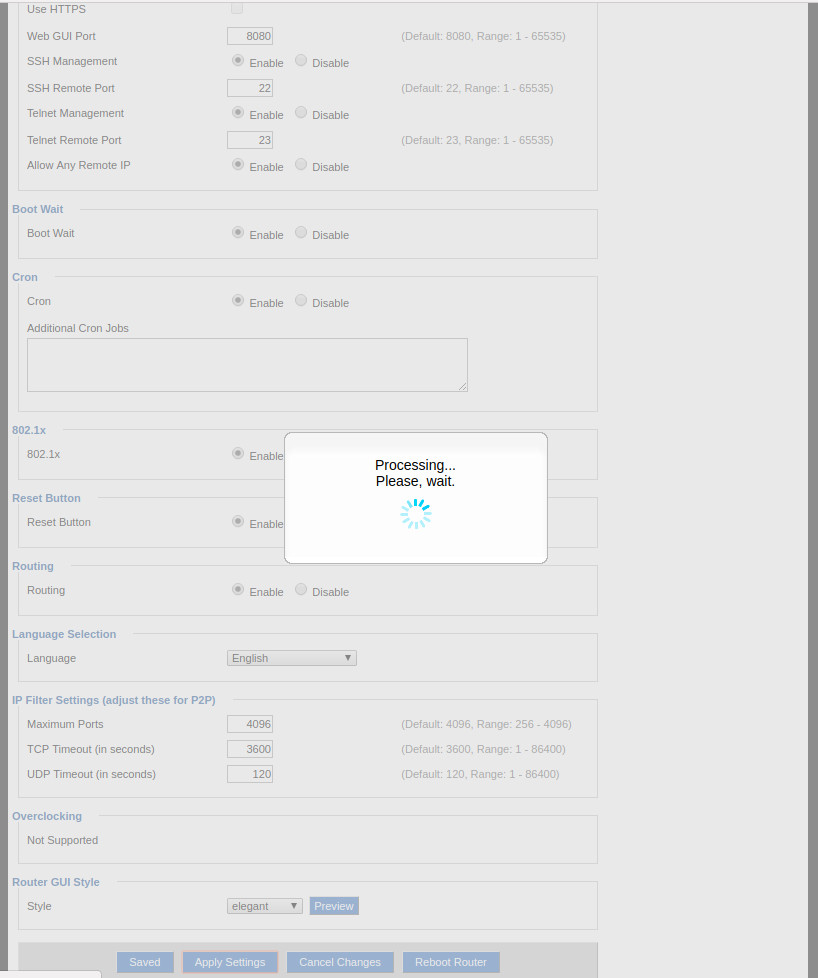 DD-WRT Administration - Management - Apply Settings