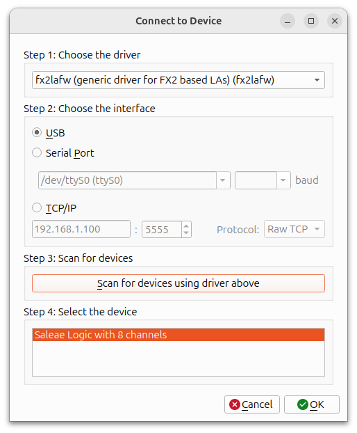 PulseView fx2lafw Driver