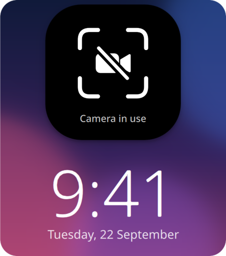 The bubble over the lock screen with a crossed-out camera and the words Camera in use