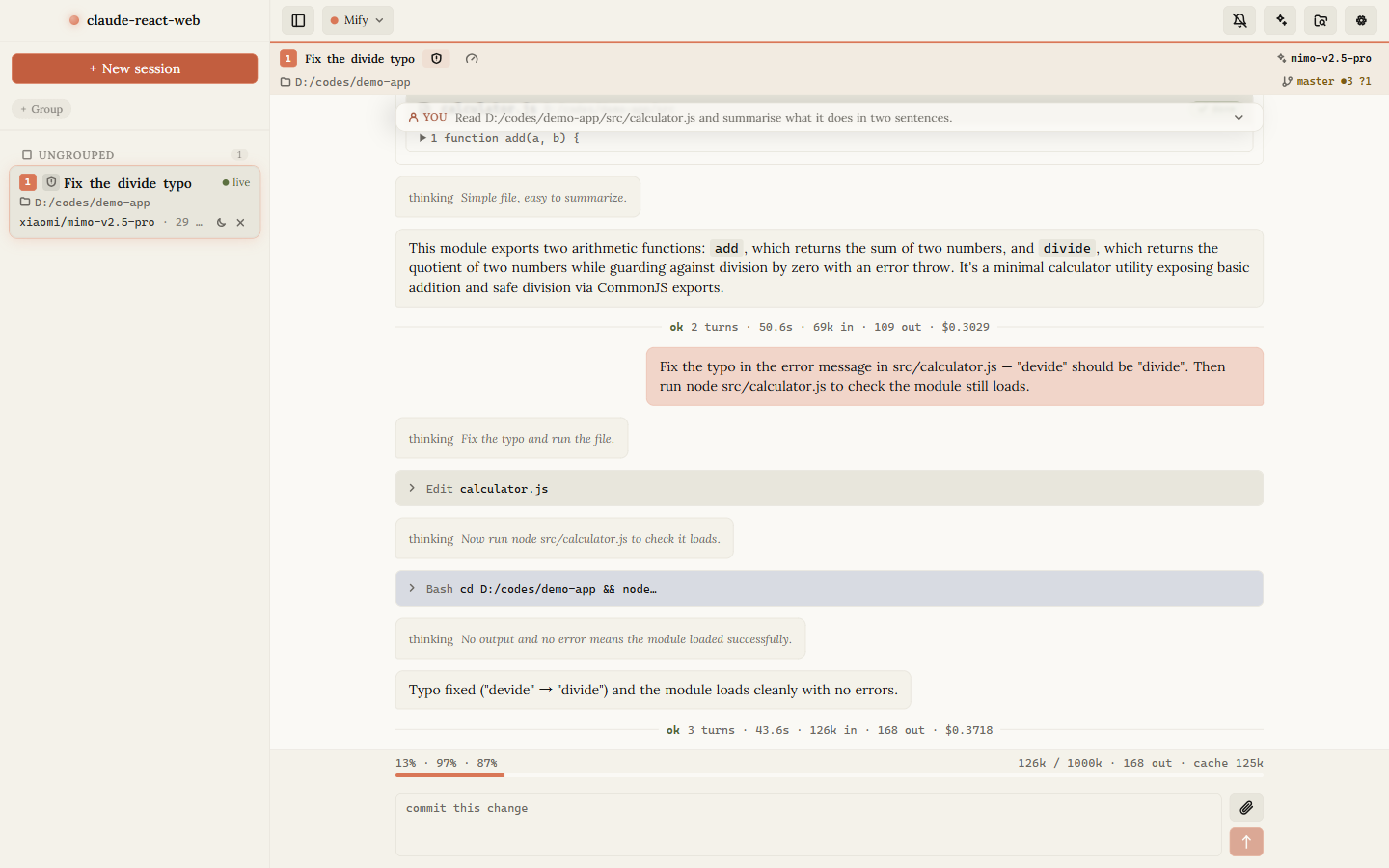 Transcript with tool cards