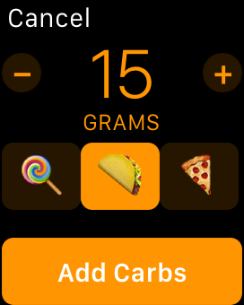 Screenshot of carb entry on Apple Watch
