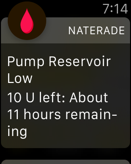 Screenshot of bolus failure notification on Apple Watch
