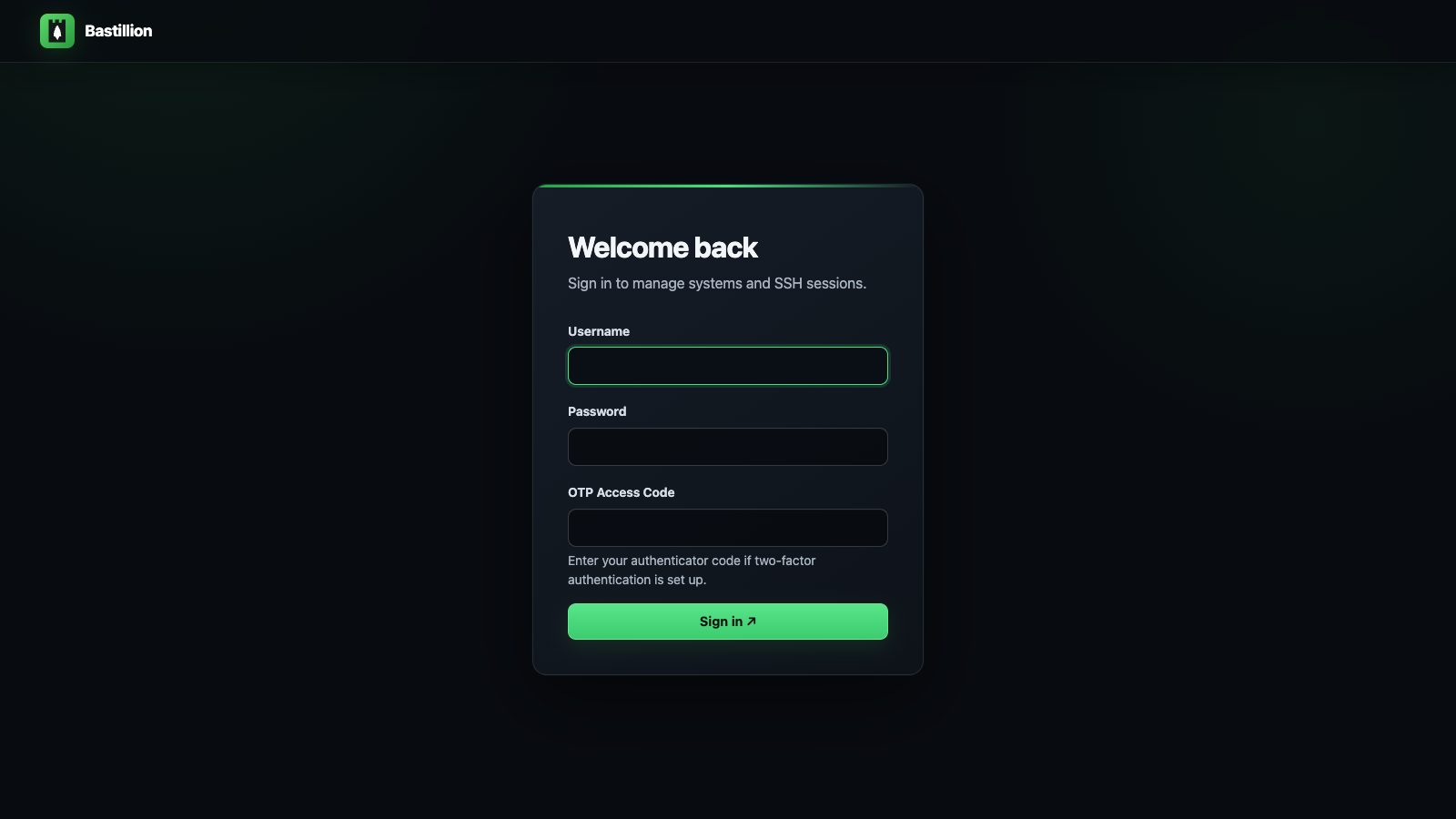 Bastillion login screen