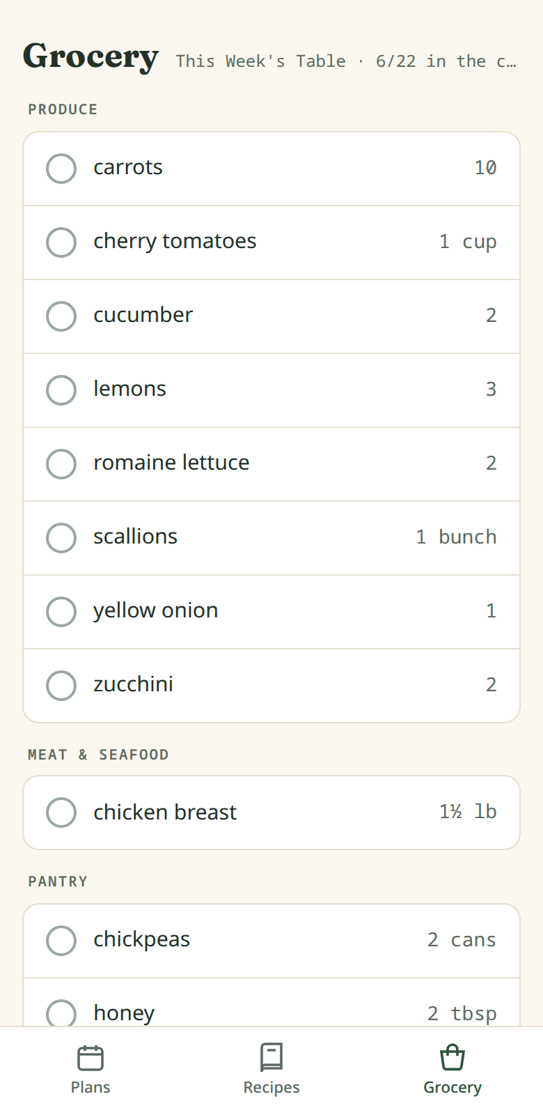 Grocery list