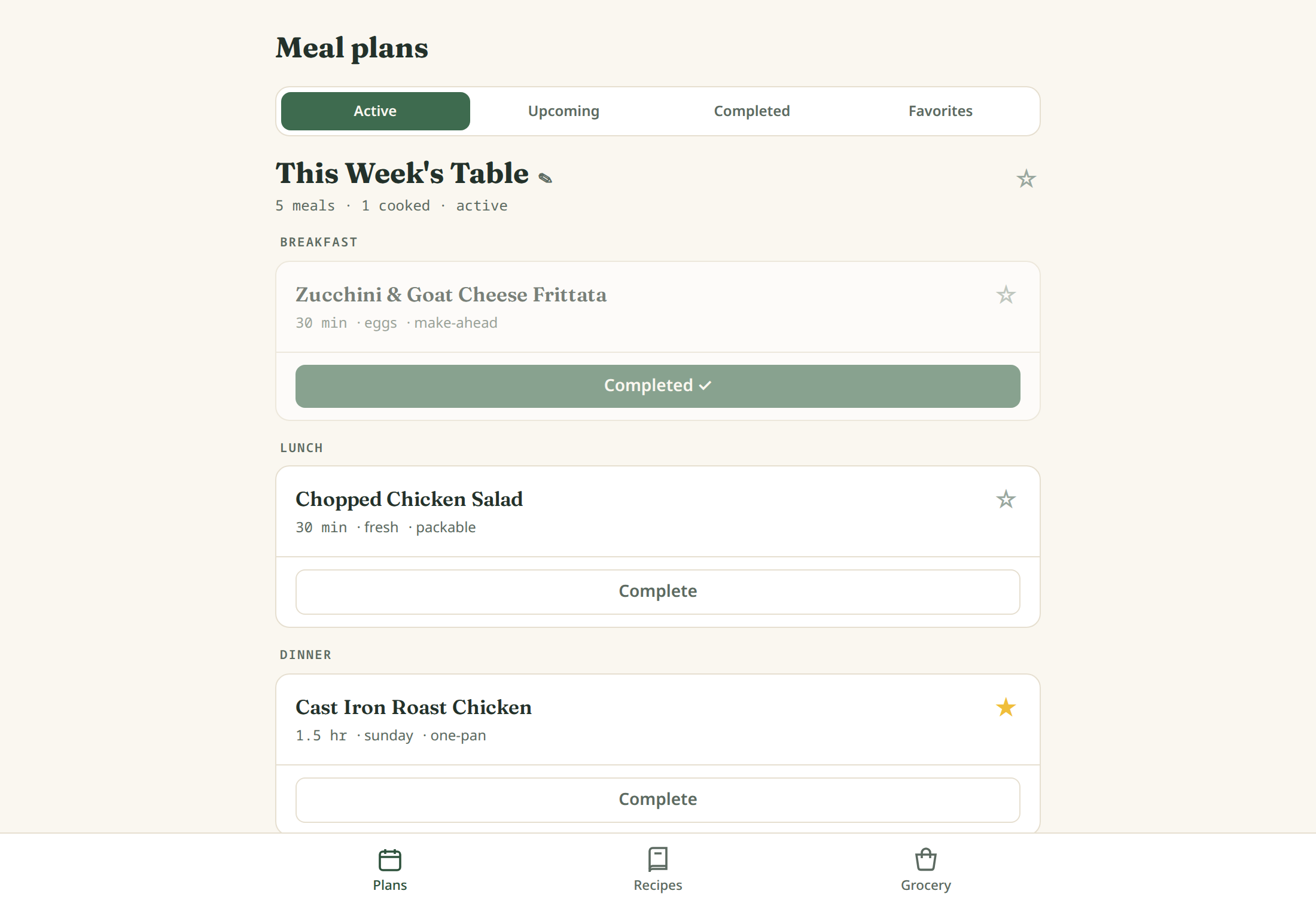 Meal plan view
