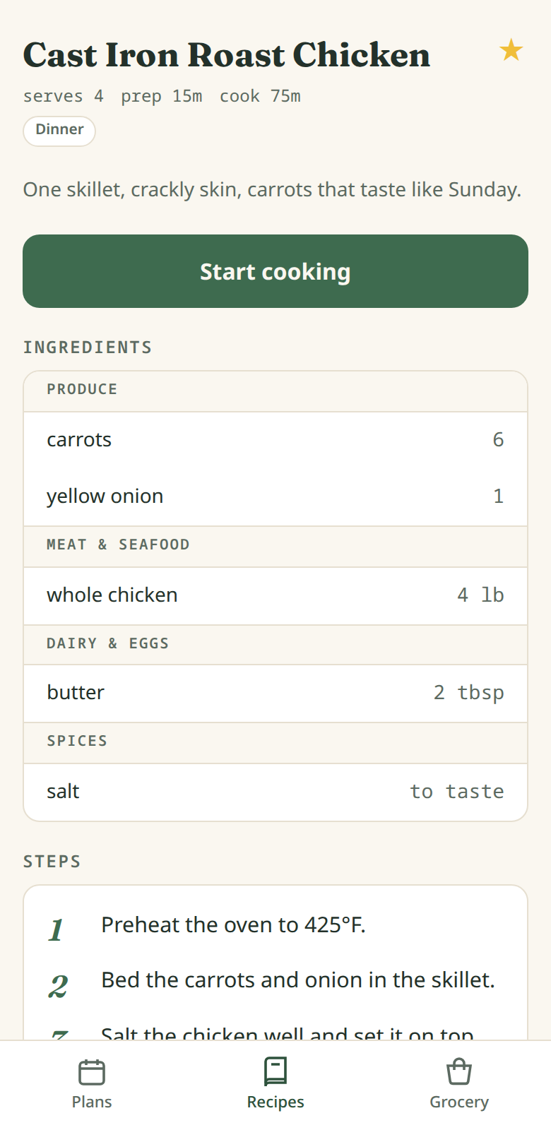 Recipe view