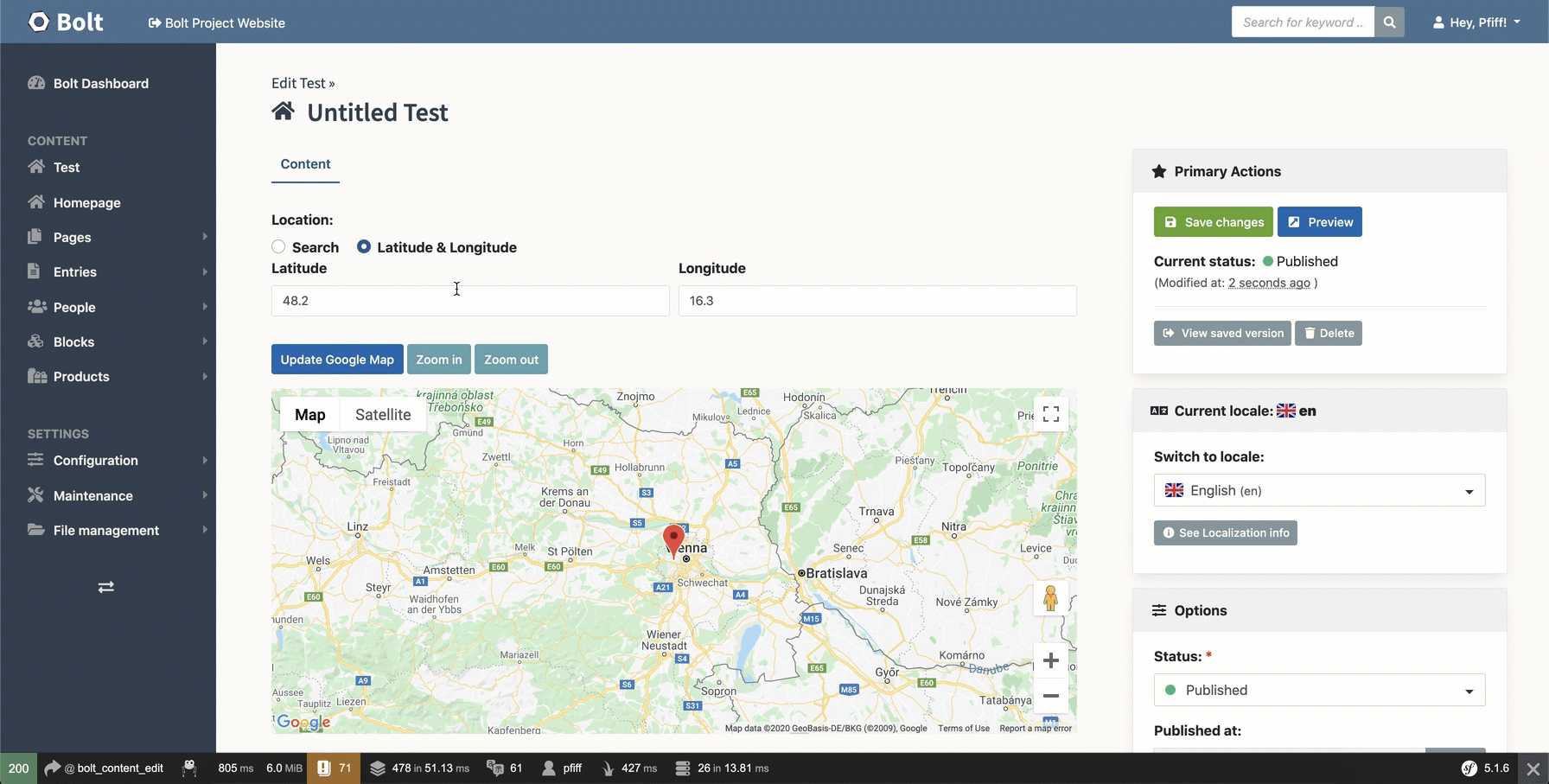 Screenshot of lordsimal/bolt-geolocation-field
