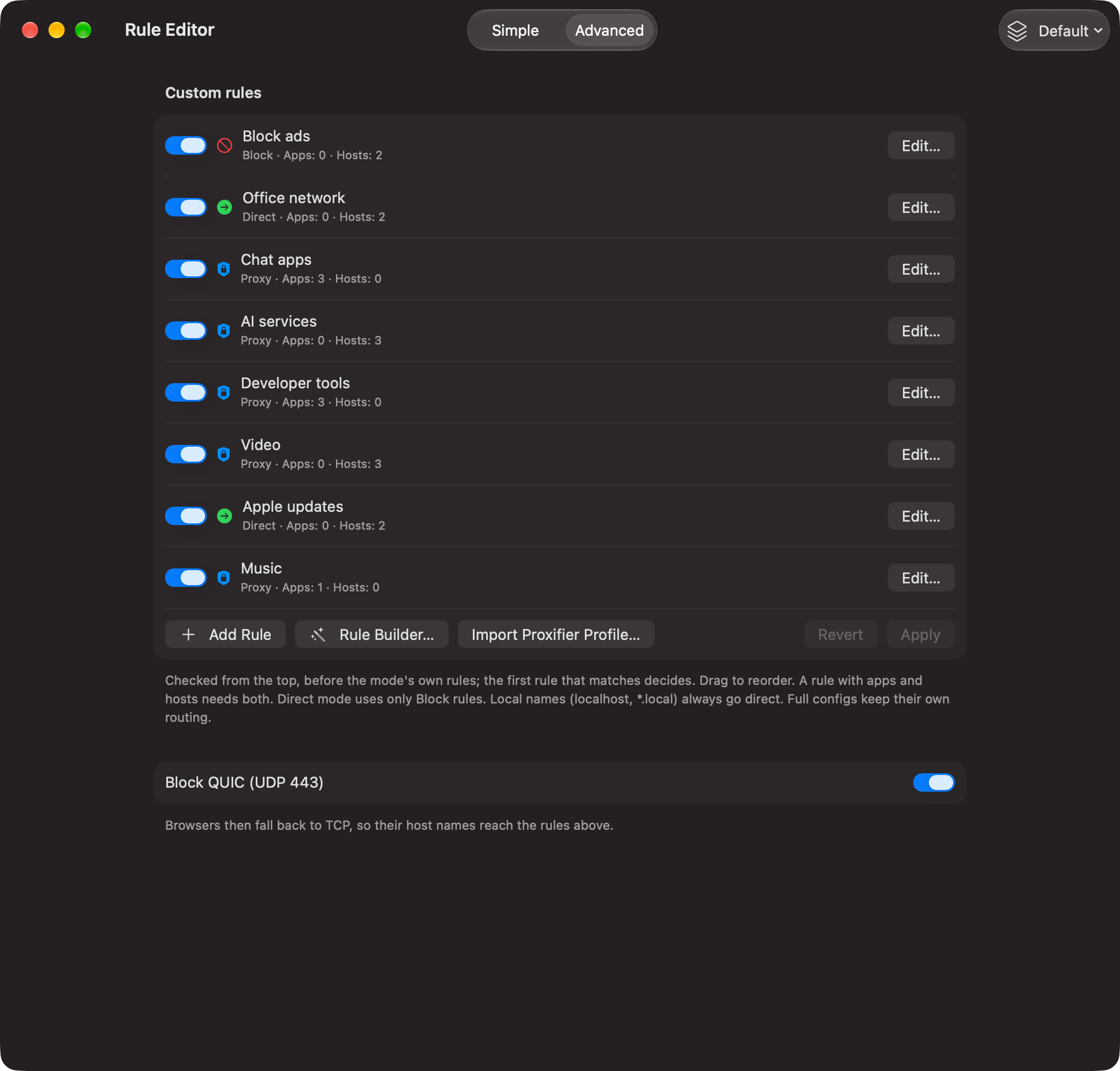 Rule Editor, Advanced view