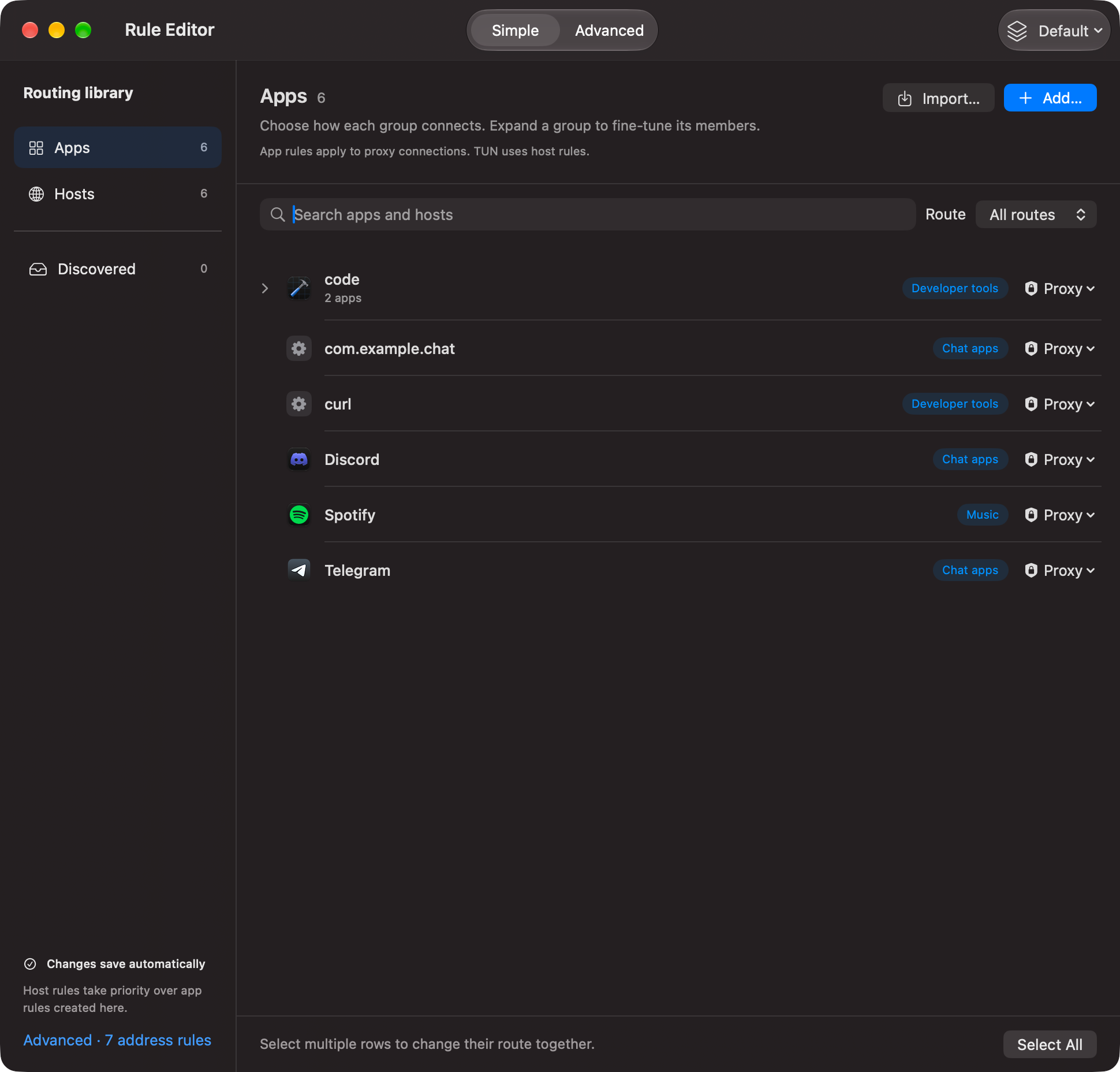 Rule Editor, Simple view