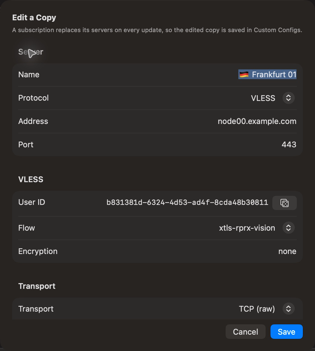 ویرایشگر سرور VLESS