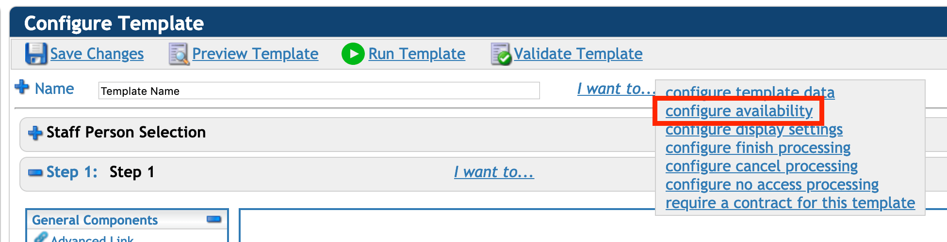 Configure availability from template