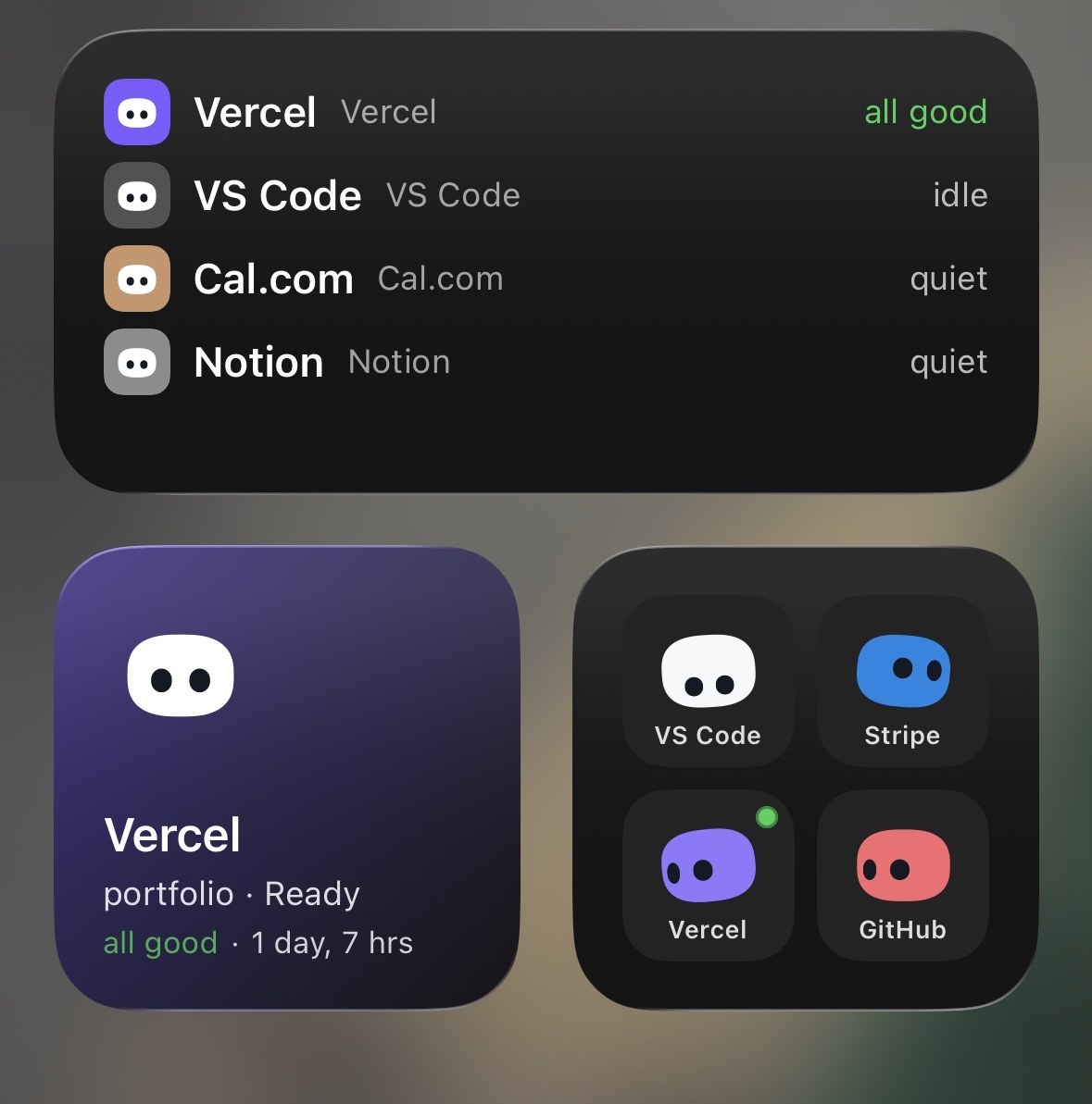 Home Screen widgets with each agent's and service's Mochi