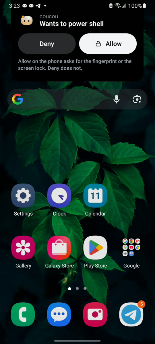 A notification with Deny and Allow