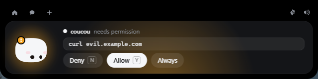 A Claude Code permission request, with Deny and Allow