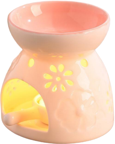 Ceramic wax warmer with flower cutout and warm light for wax melts