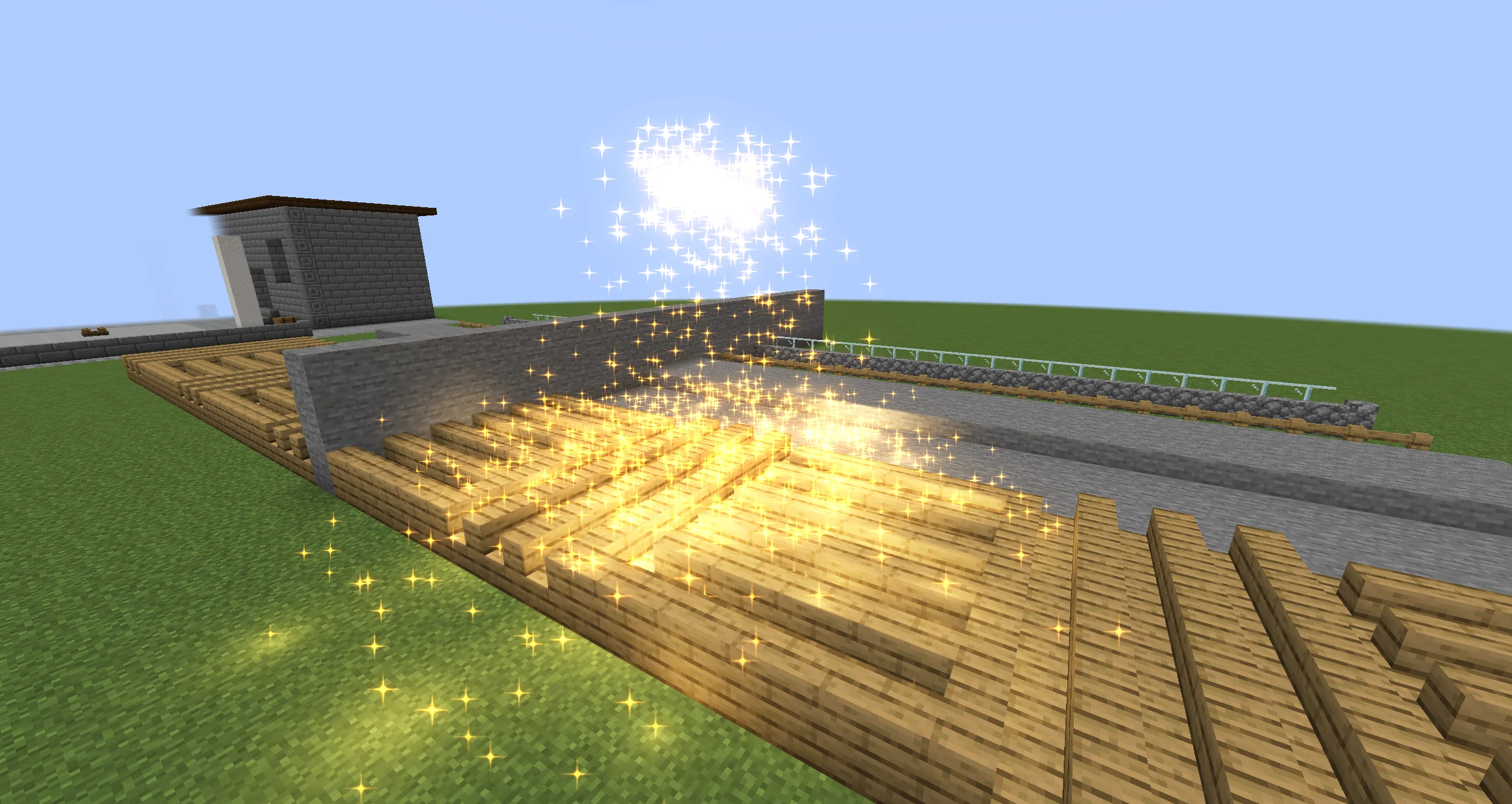 Sparks bouncing and coming to rest on stairs and slabs