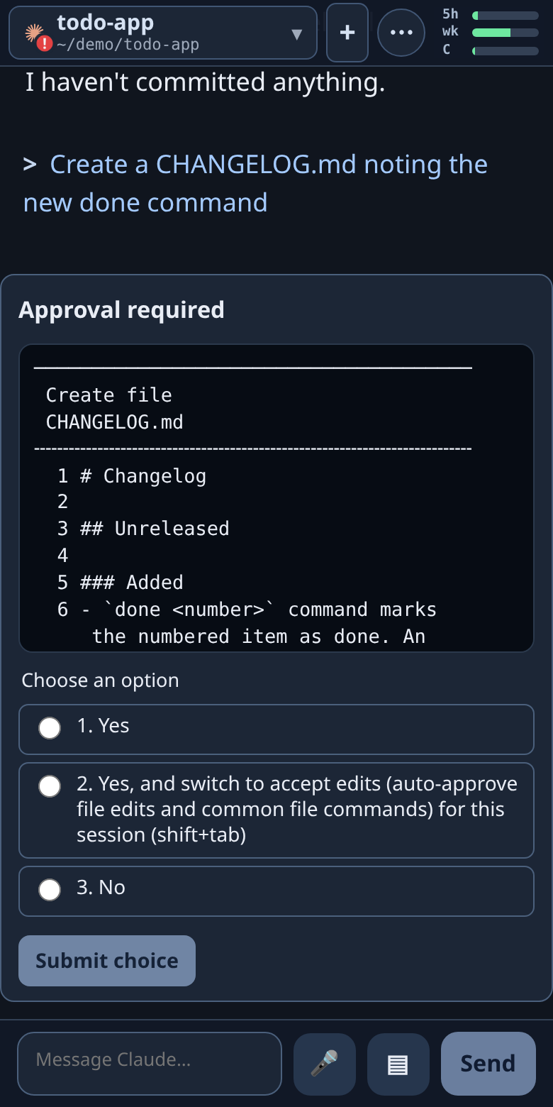 A Claude Code file-creation request shown as buttons