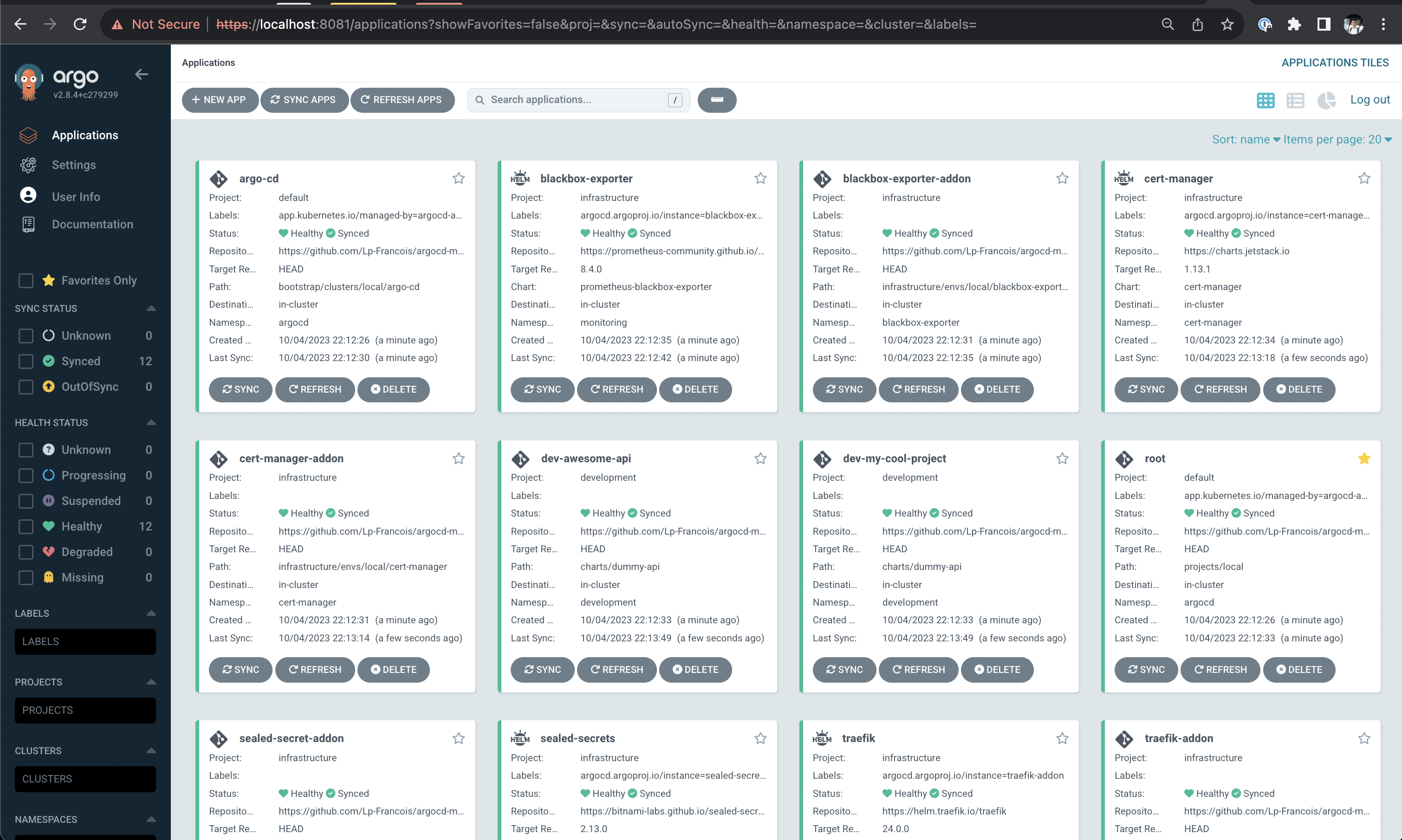 Argo dashboard