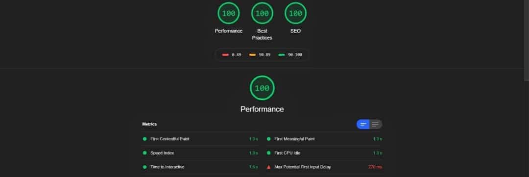 Lighthouse audit score