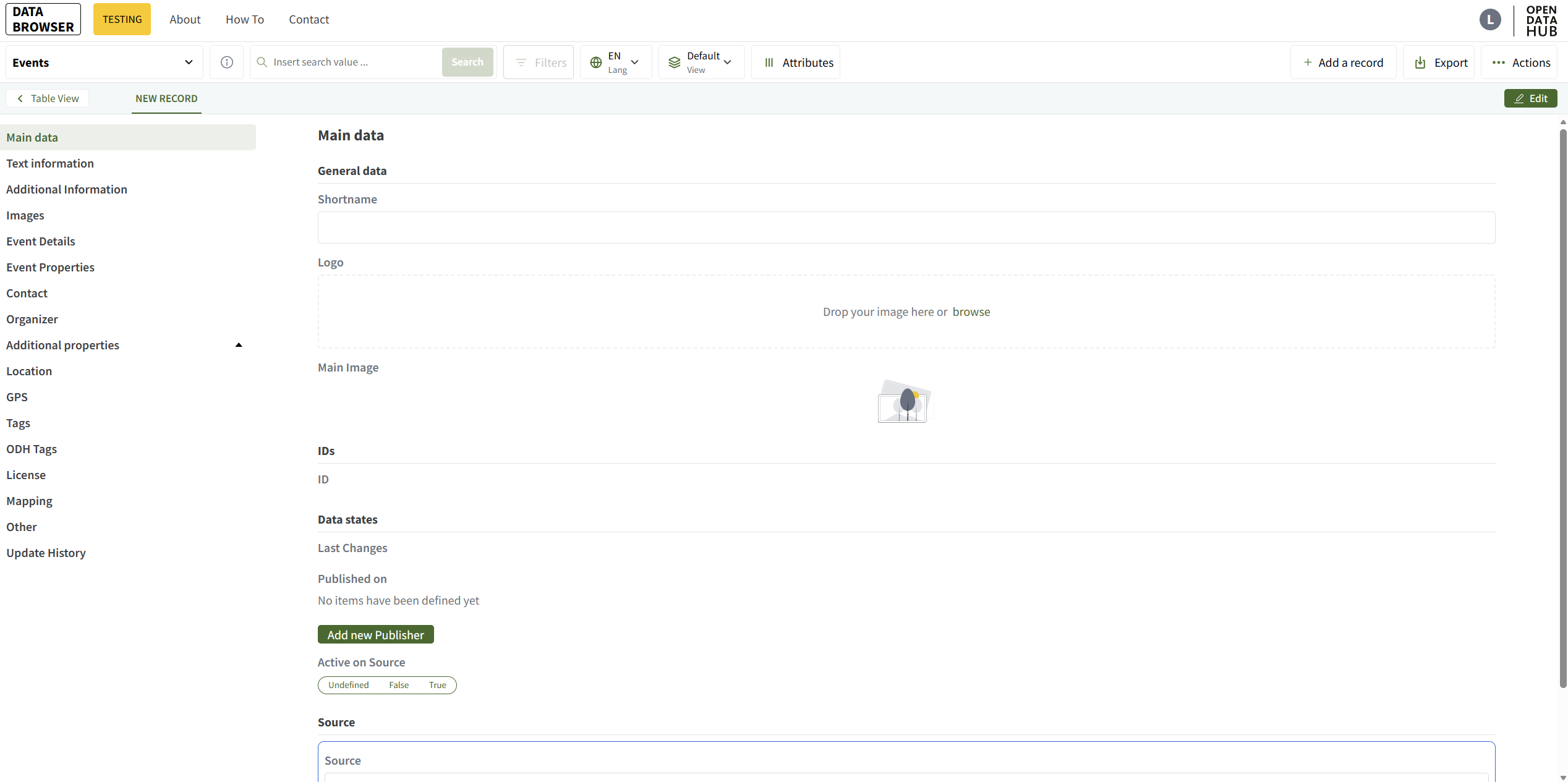Main data view