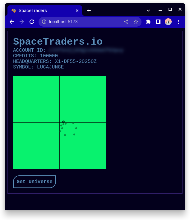 UI showing my account info and a radar with known systems