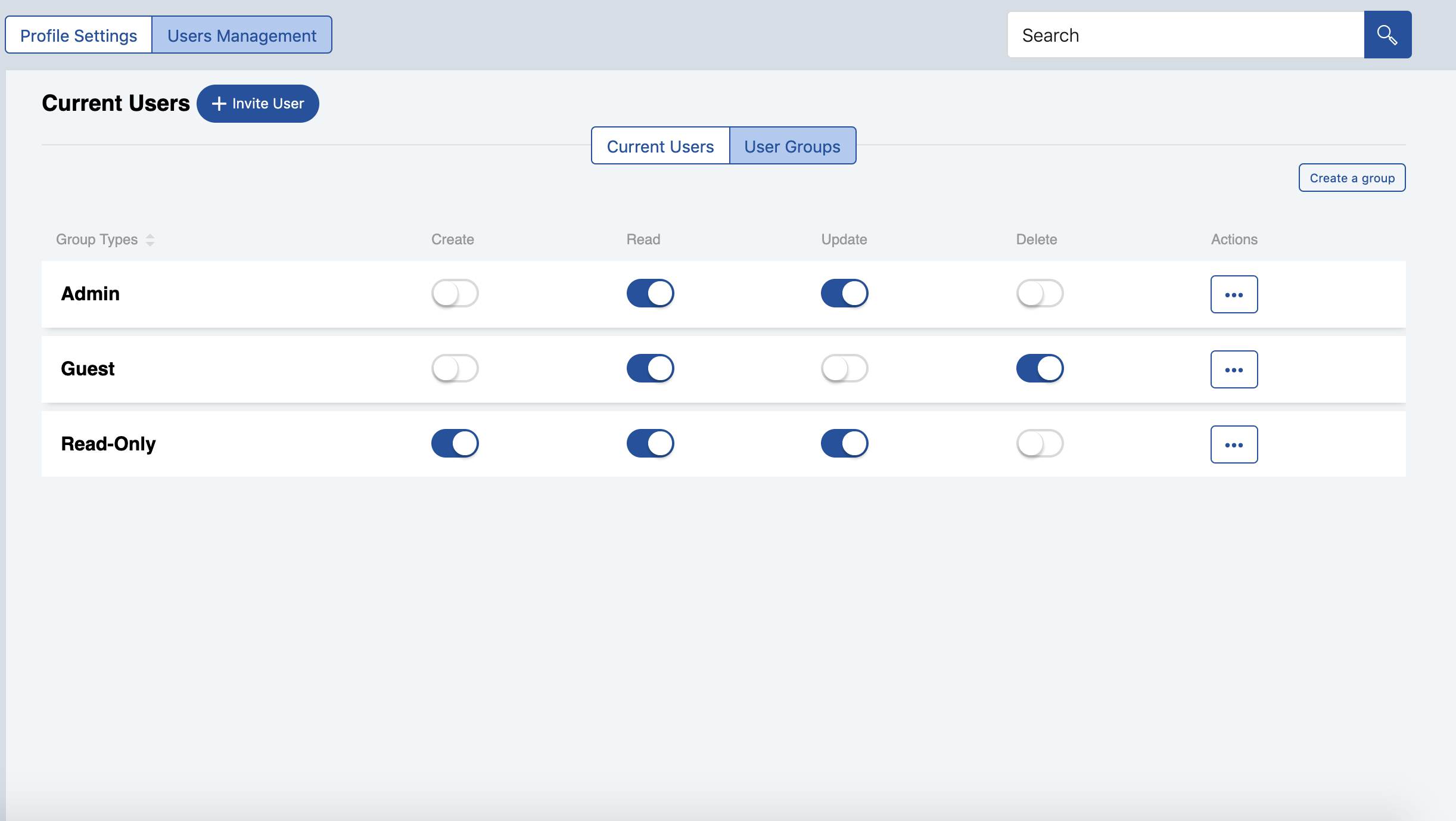 Screenshot: User management screen