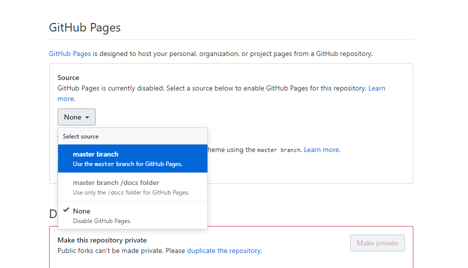 Github Pages on Settings.