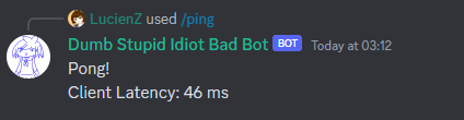Example of /ping being used