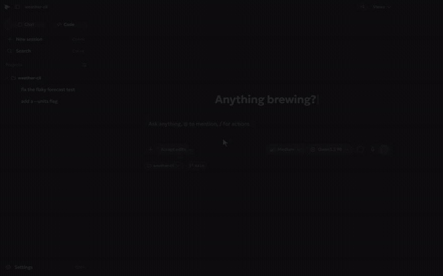 Draggy in Code mode, working on a sample project