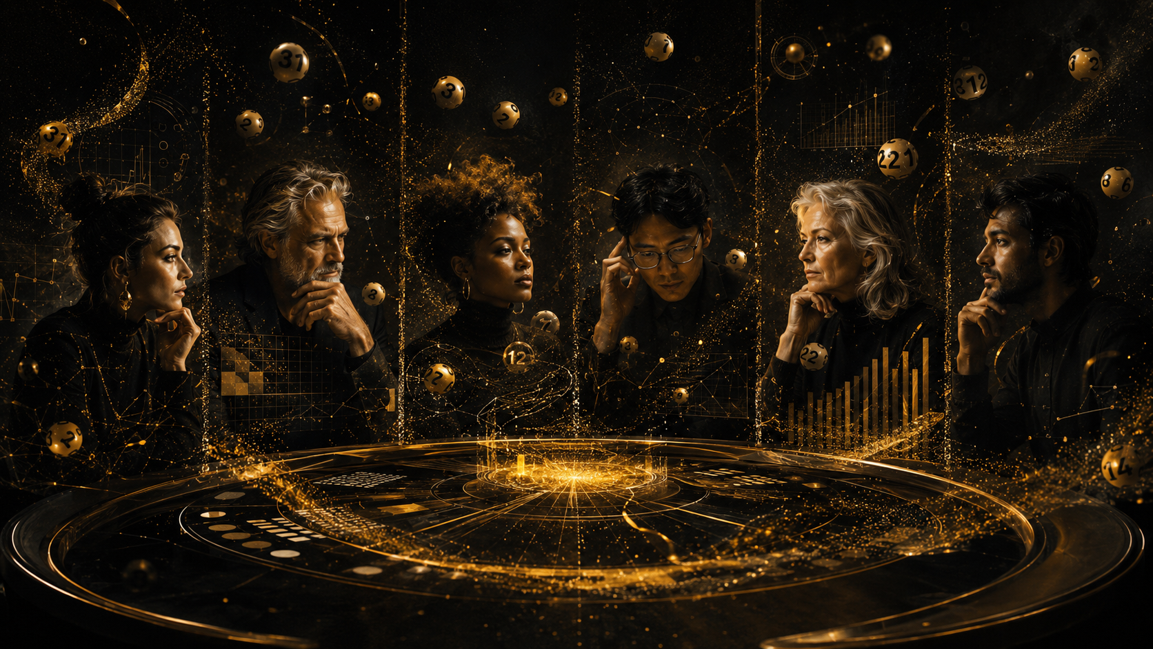 Six AI lottery analysts reviewing the month's results