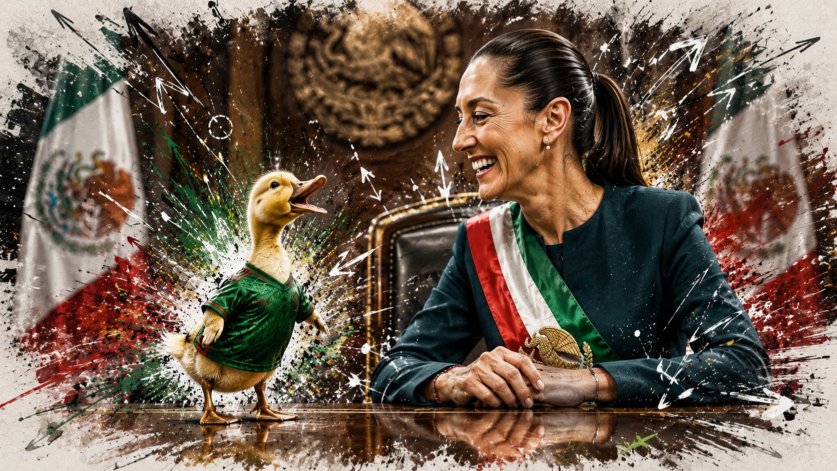 Pato meets the President of Mexico at the presidential desk