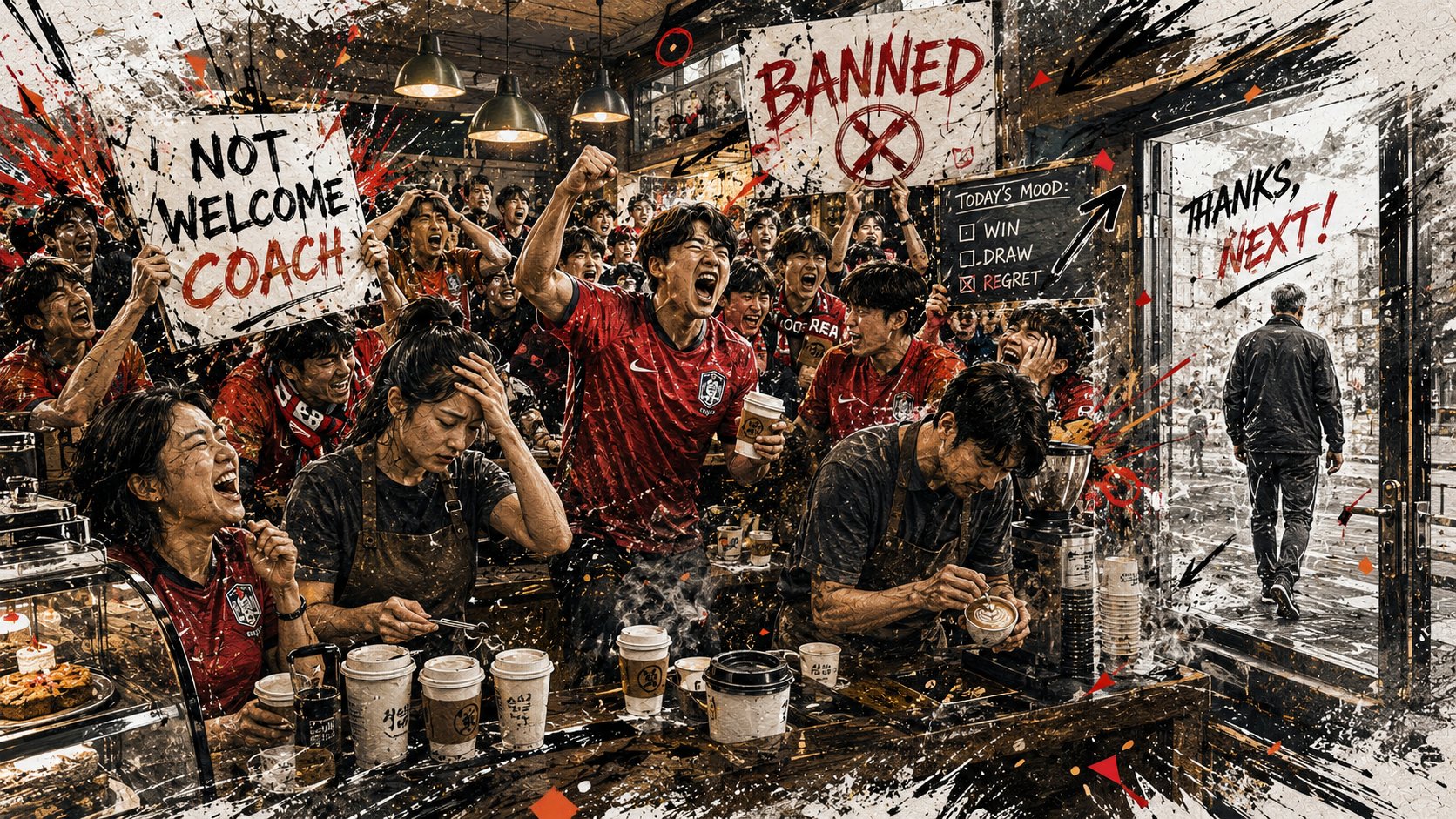 South Korea fans gather outside a Seoul coffee shop after the World Cup 2026 group-stage exit