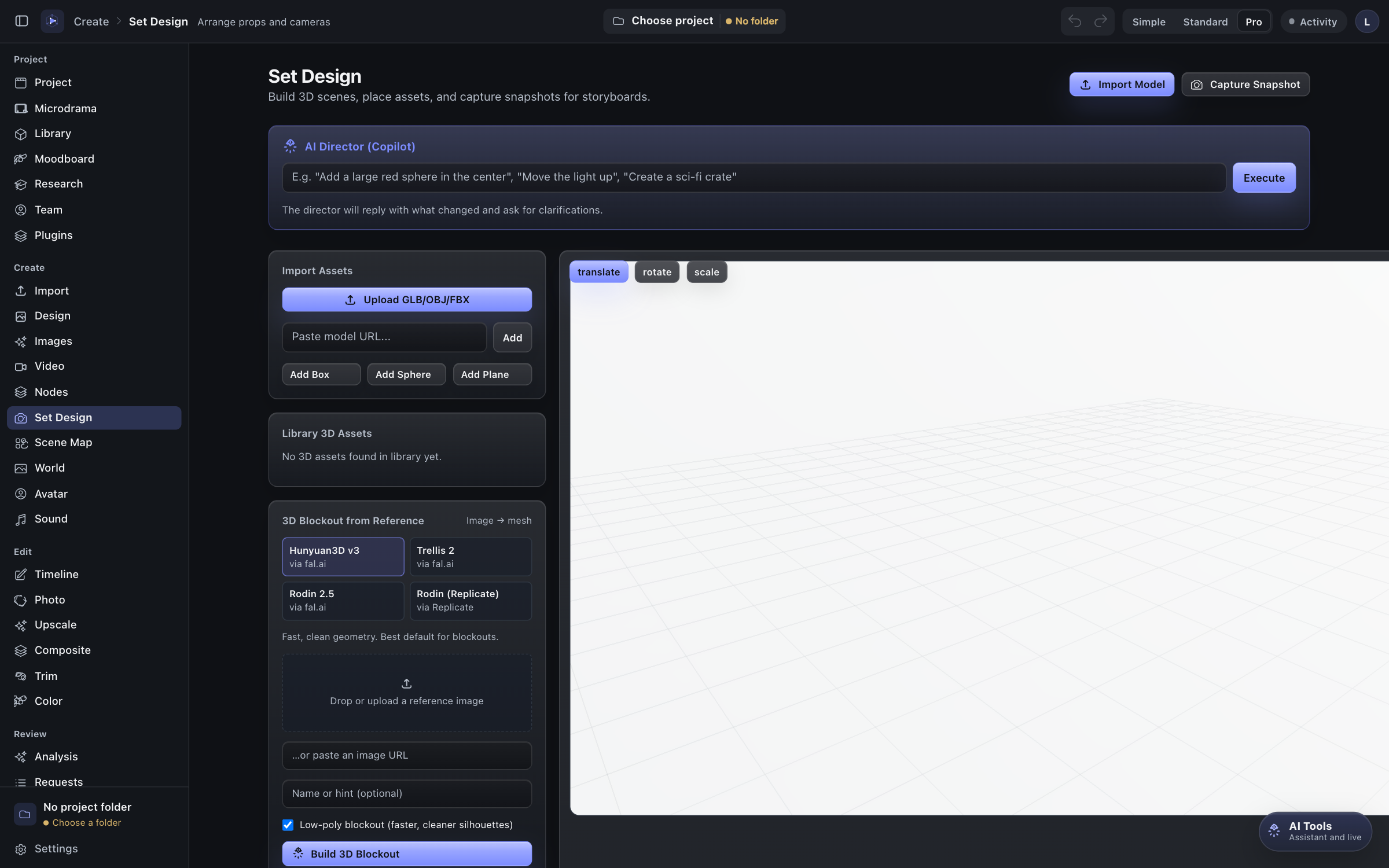 Set design with 3D blockout from a reference image