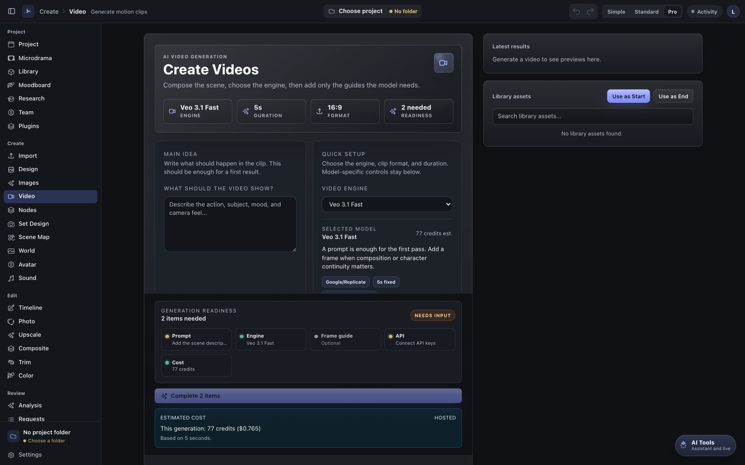 Video generation workspace
