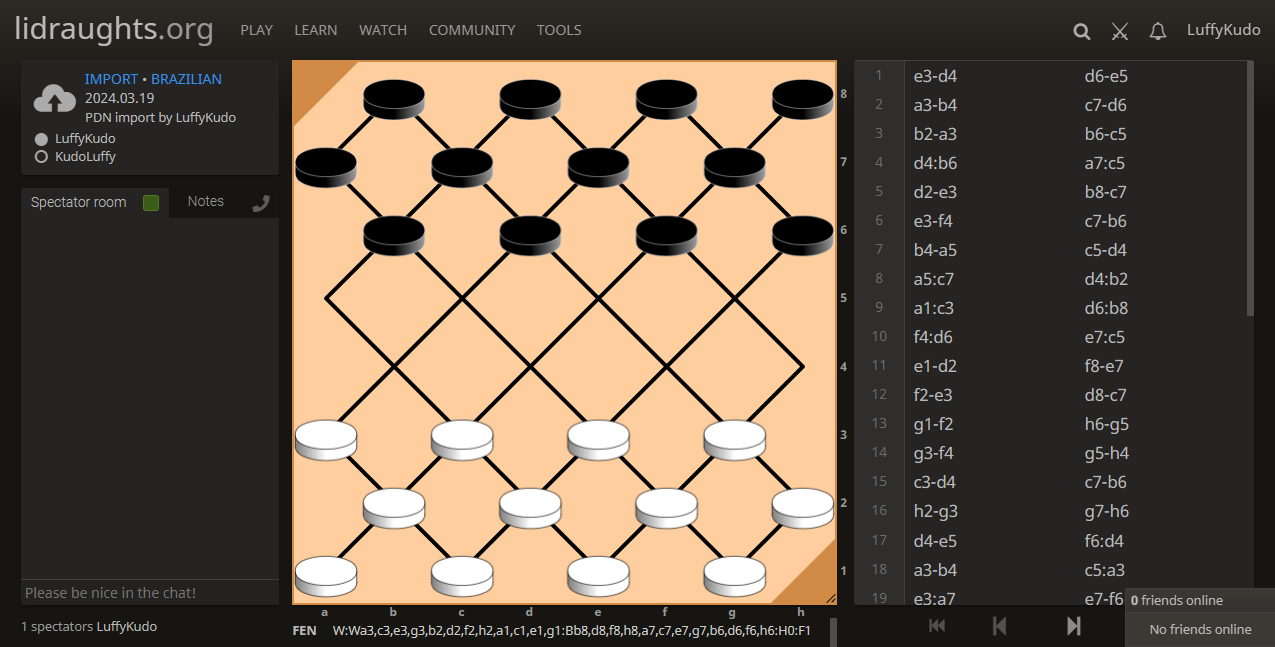 Filipino checkers draughts damahan dama matrix 8x8 64 32 board on Lidraughts screenshot