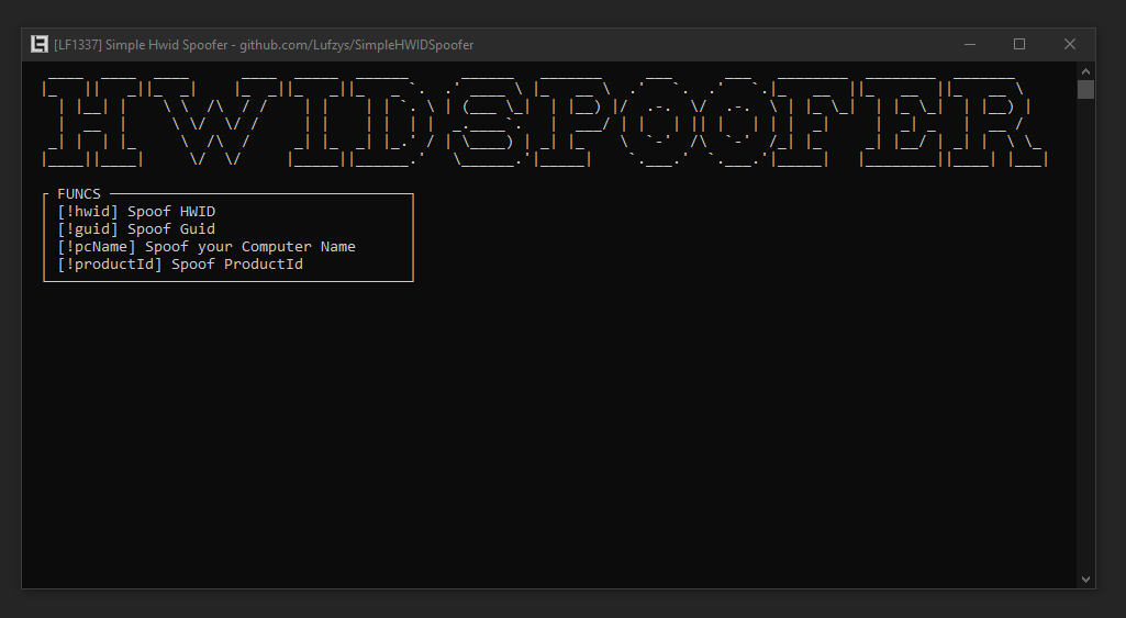GitHub - Lufzys/SimpleHWIDSpoofer: A Very Very Very Very Very Simple ...