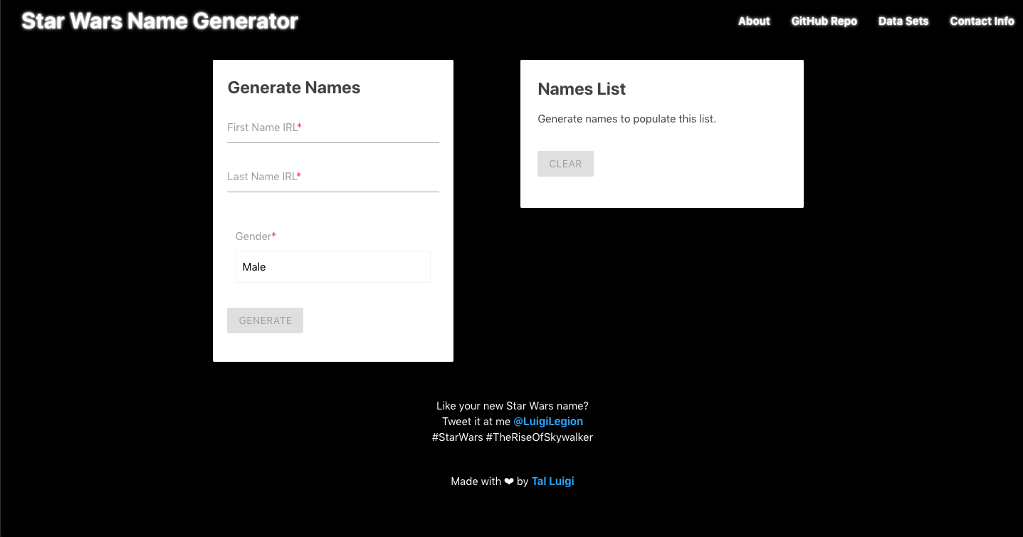 Star Wars Name Generator Screenshot