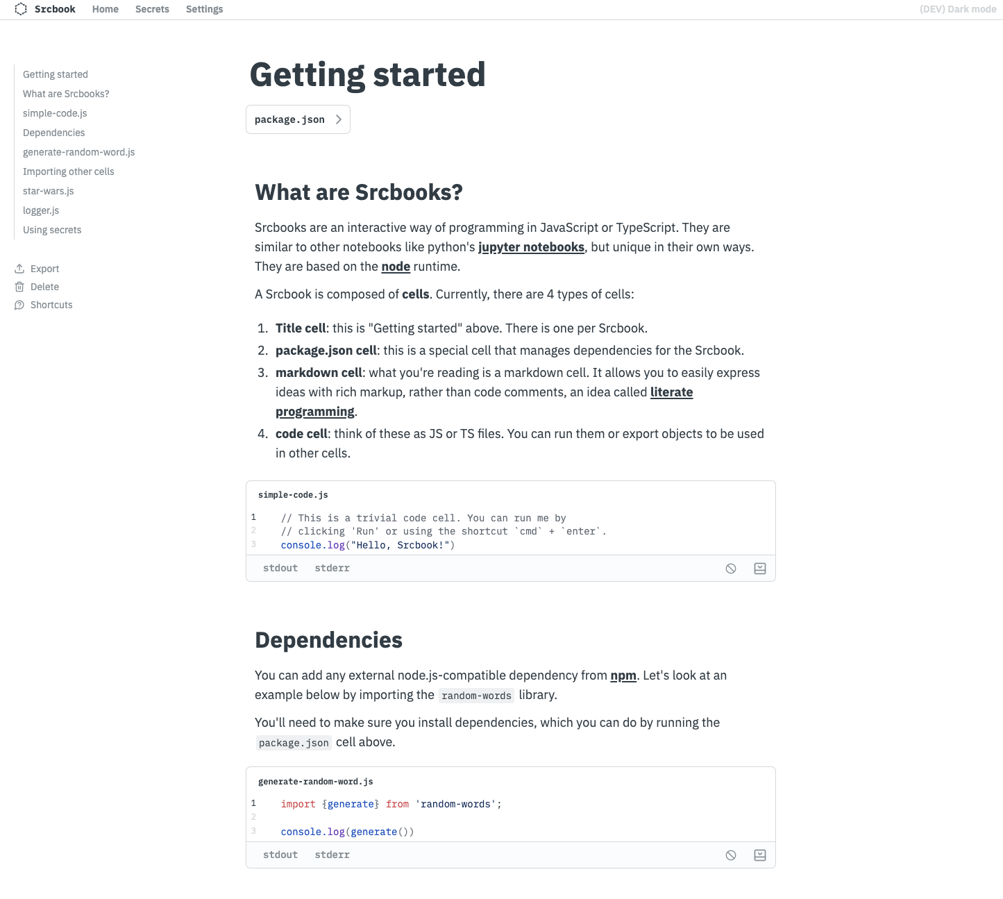 the getting started srcbook