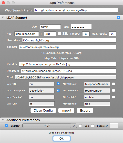 Screenshot of the preferences