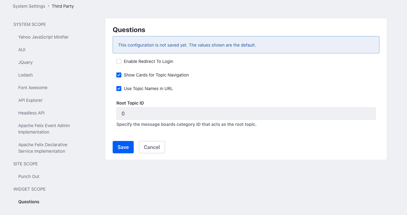 System Settings Questions configuration