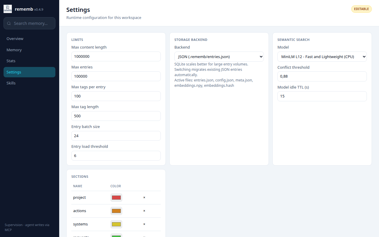 rememb settings view