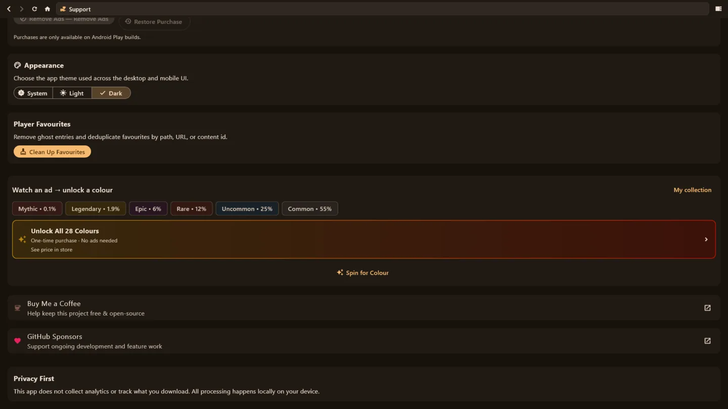 Customizable appearance in the support tab