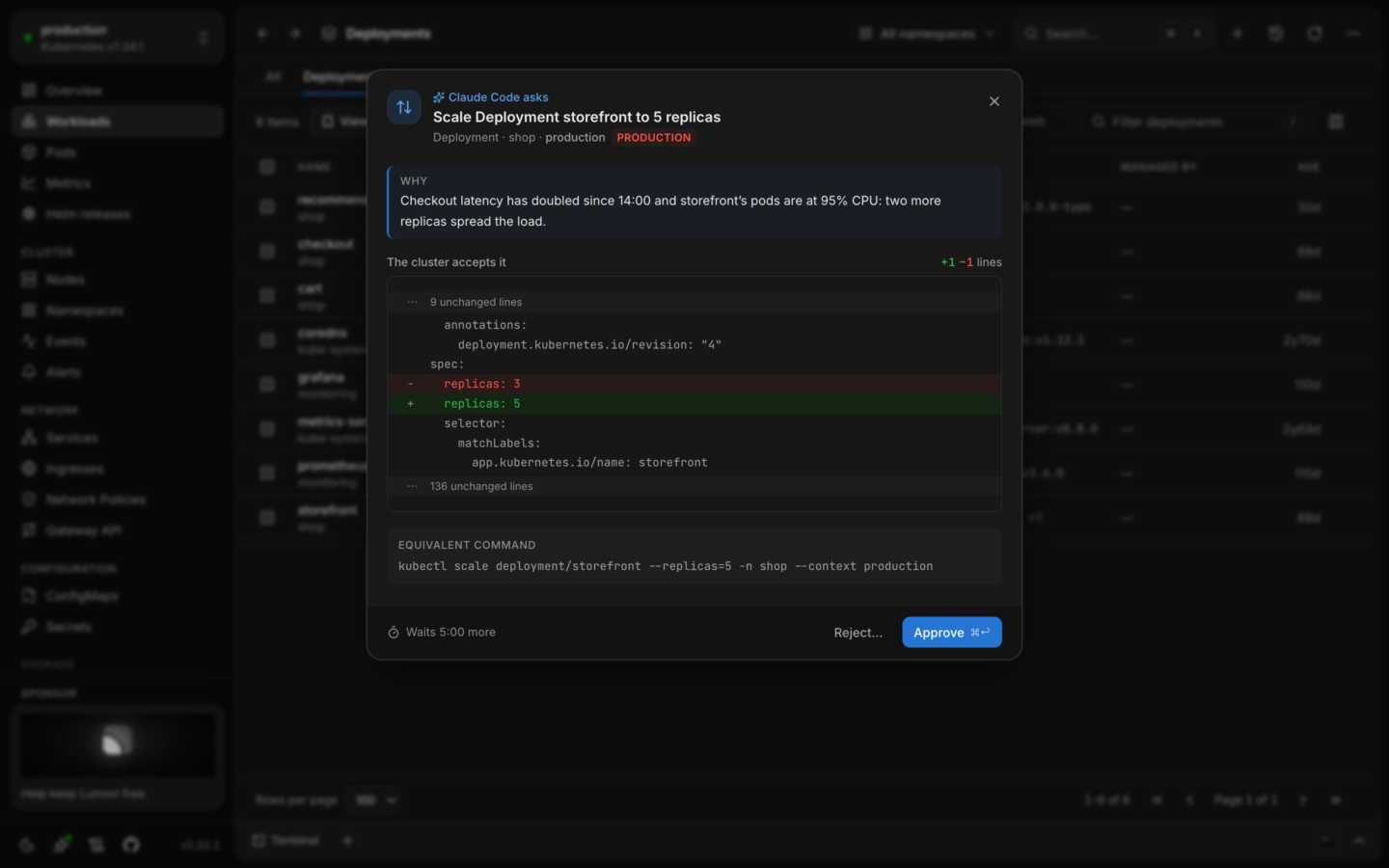 An AI assistant's change, waiting for approval