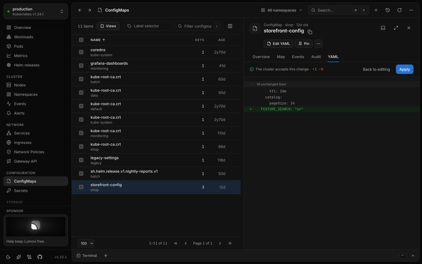 A YAML edit, checked by the cluster