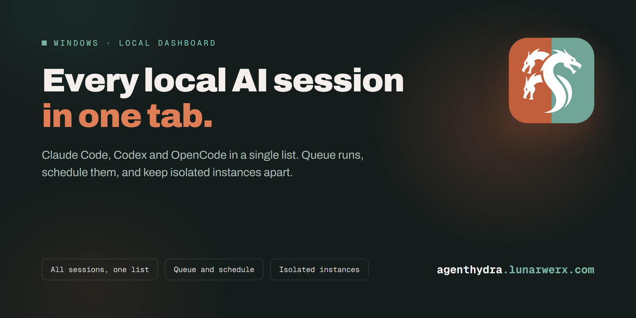 AgentHydra. Every local AI coding session, in one tab: many heads, one dashboard