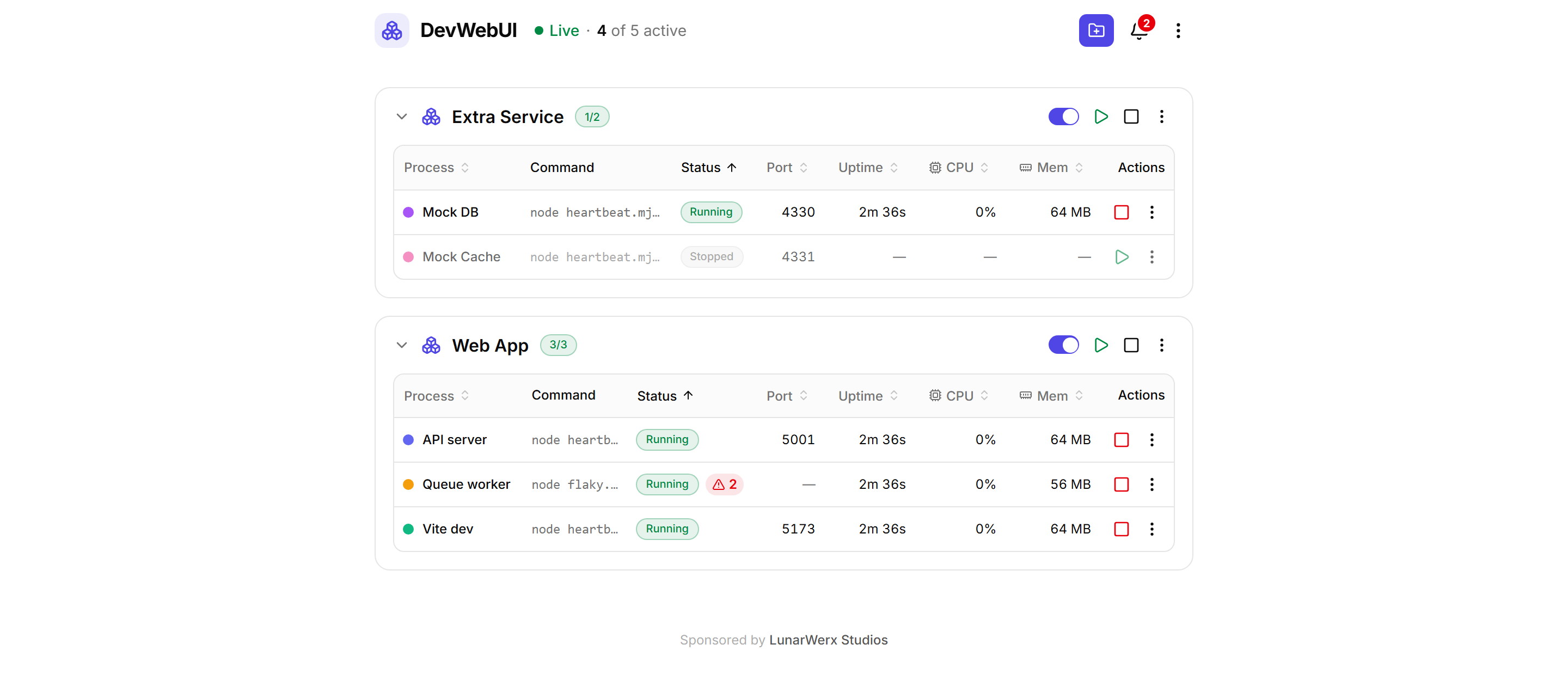 DevWebUI in its light theme