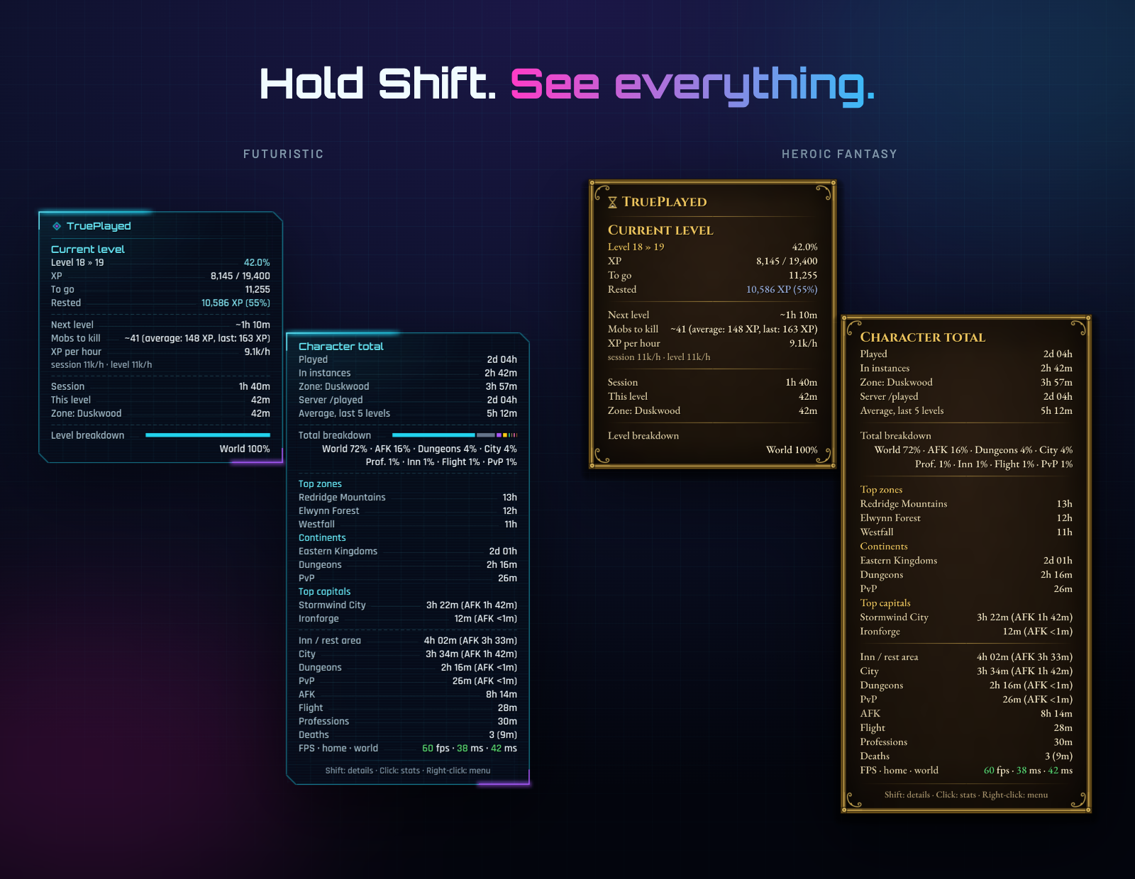 Hold Shift. See everything.