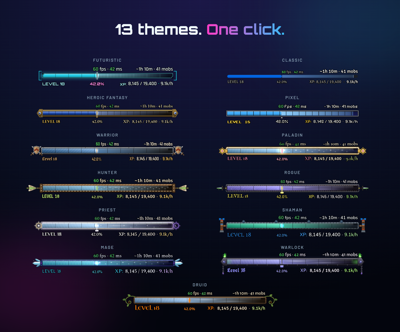 13 themes. One click.