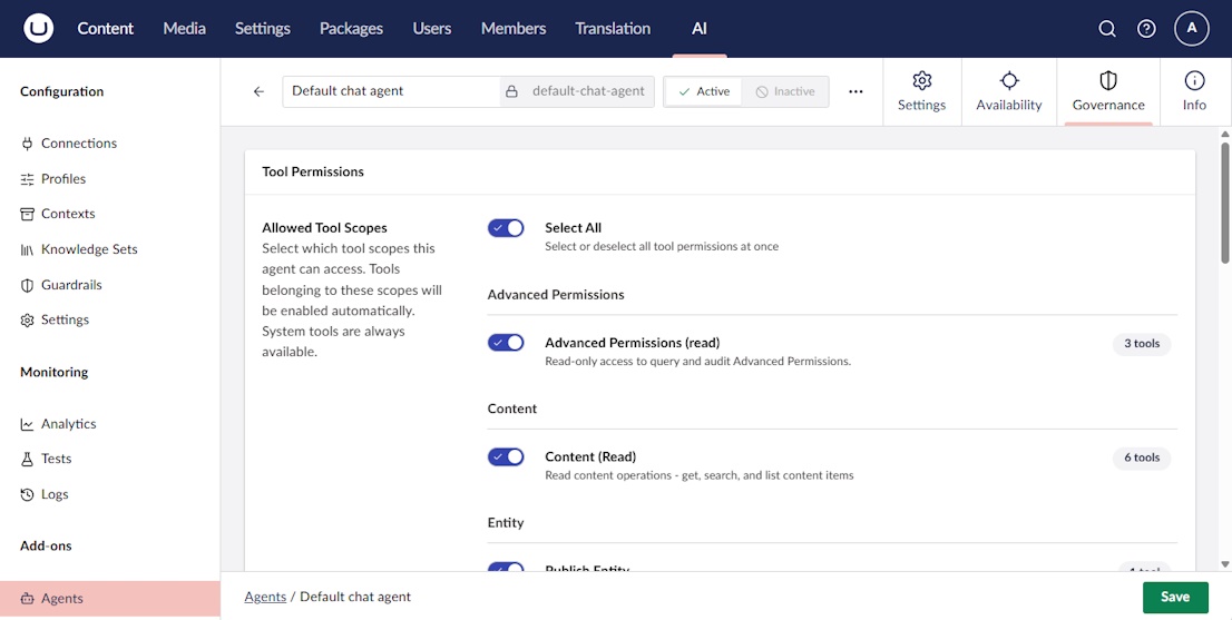 Allowing the Advanced Permissions (read) tool scope on the chat agent