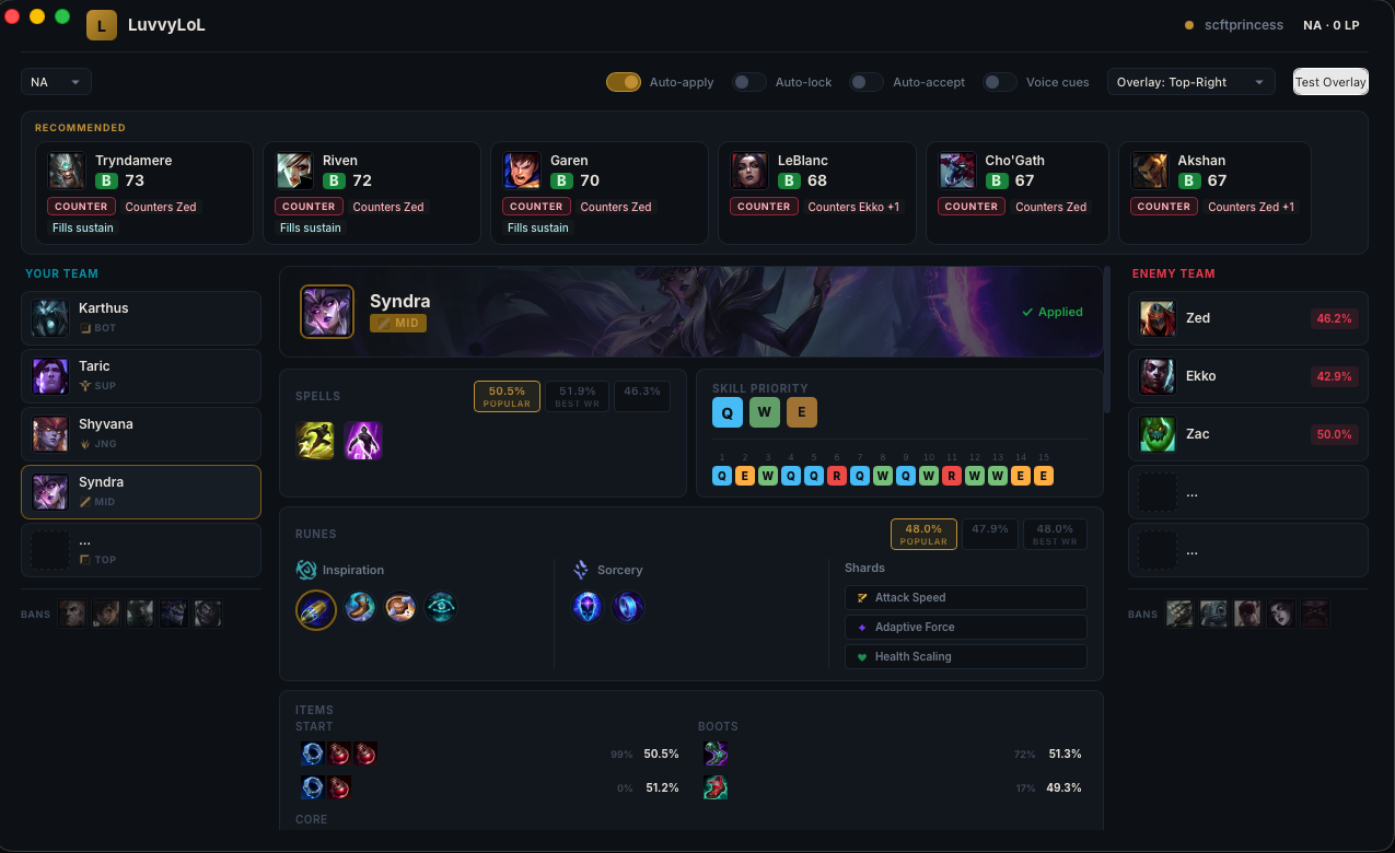 Champion select recommendations in LuvvyLoL